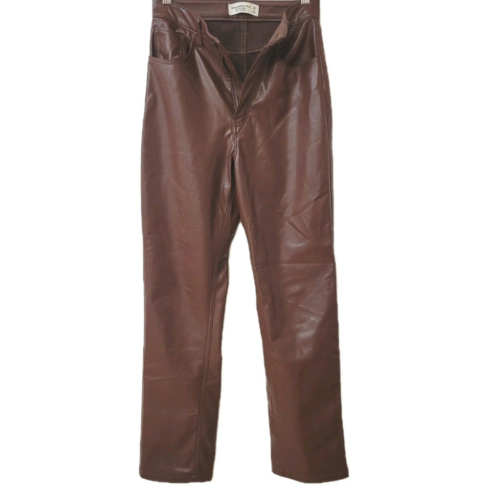 Abercrombie & Fitch 90s Straight Faux Leather Pants Brown Ultra High Rise... - Picture 2 of 8